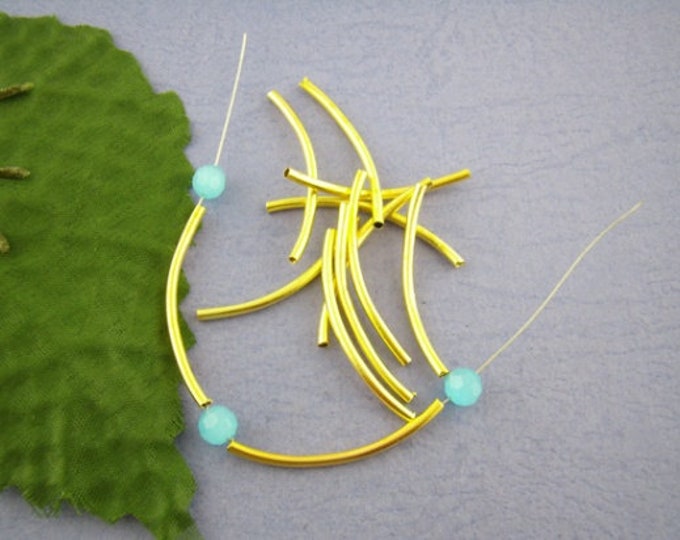 100 Gold Plated Alloy 35mm Curved Tube Beads (A355a)