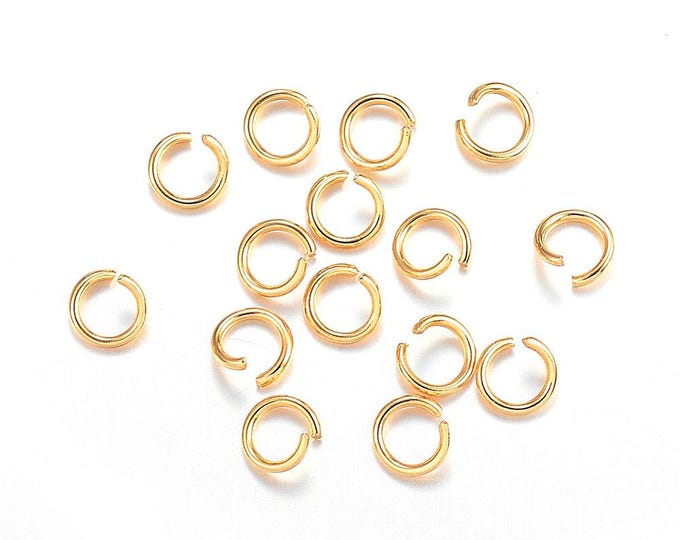 100pc 18k Gold Plated Stainless Steel Opened Jump Rings 5mm x .8mm  (A478d)