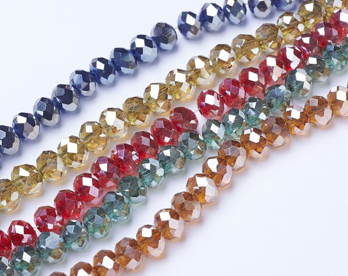 Choice of Color 1 Strand 8x5mm Electroplate Faceted Glass Rondelle Beads (A369b1-9)