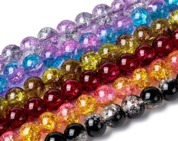 1 Strand 8mm Choice of Color 2-Tone Round Crackle Glass Beads 