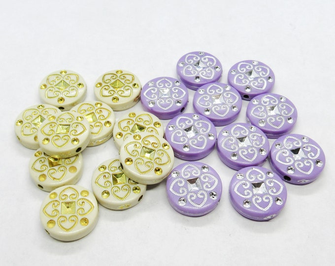 Choice of 10 Vtg German Acrylic 16 x 5mm Flat Round Beads (A161e/f)