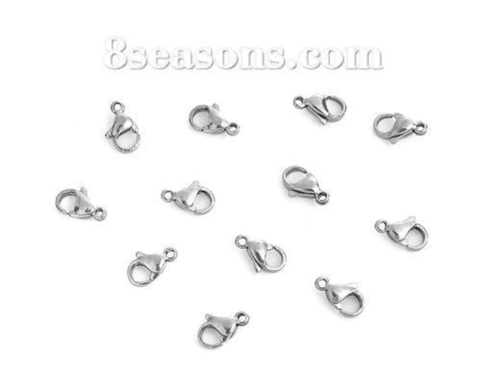 10 (304) Stainless Steel Silver Tone Alloy Lobster Claw Clasps 15x9mm (A168g)