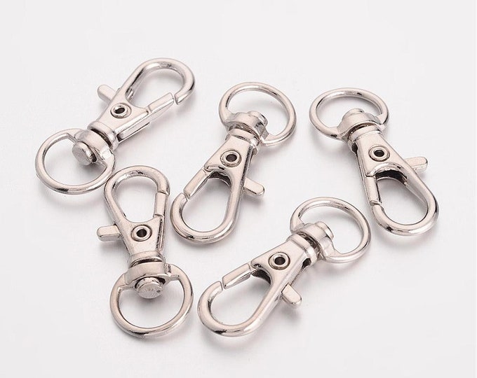 10 Platinum Tone Swivel Lanyard/Keyring Lobster Claw Clasps 30.5x11mm (A289f)