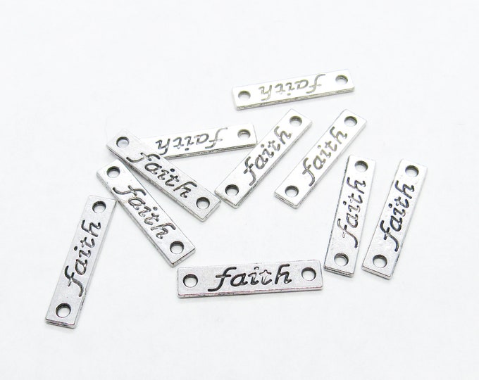 Silver Tone Rectangular Word Connector Links W/"Faith" 25x5mm (A104a/b)