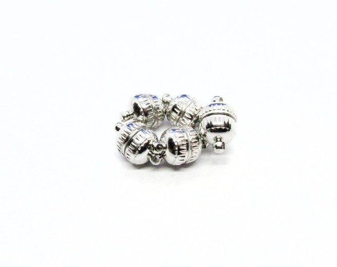 5 Silver Tone Brass Round Magnetic Clasps 15x8mm  (A129r)
