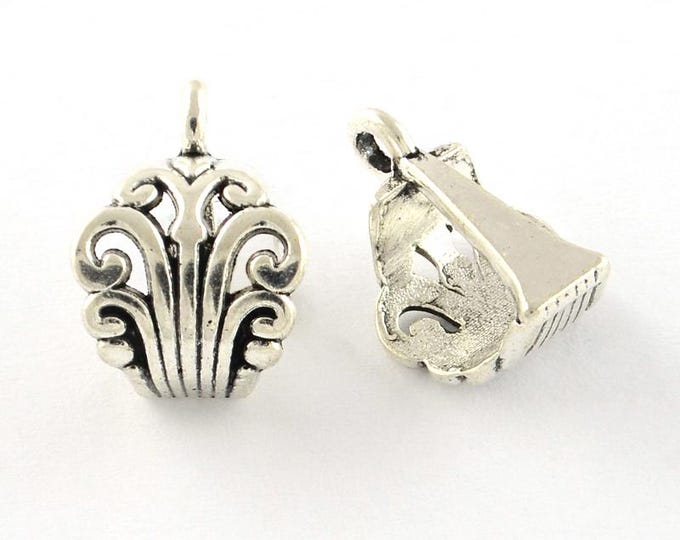 Antique Silver Tone 17 x 10mm Alloy Flower Pendant Bails  (A475d/e)