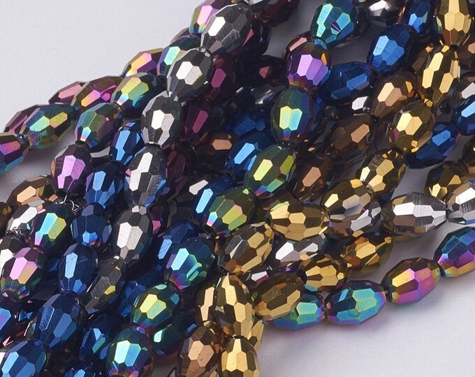 Choice of Color 1 Strand 6x4mm Electroplated Glass Faceted Oval Beads  (A331e-i)