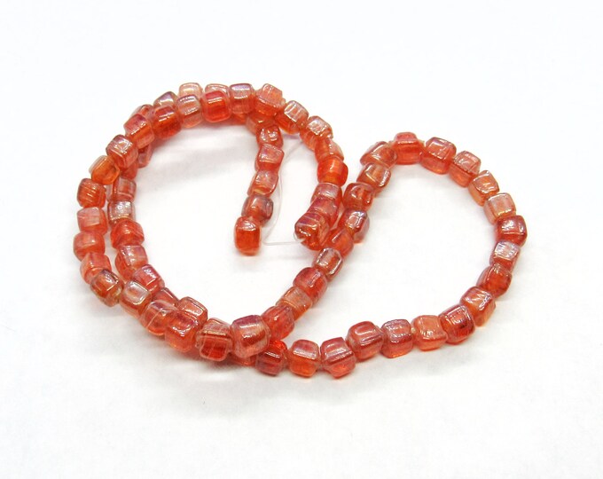 1 Strand 5x5mm Glass Cube Beads - Orange AB (A170s)