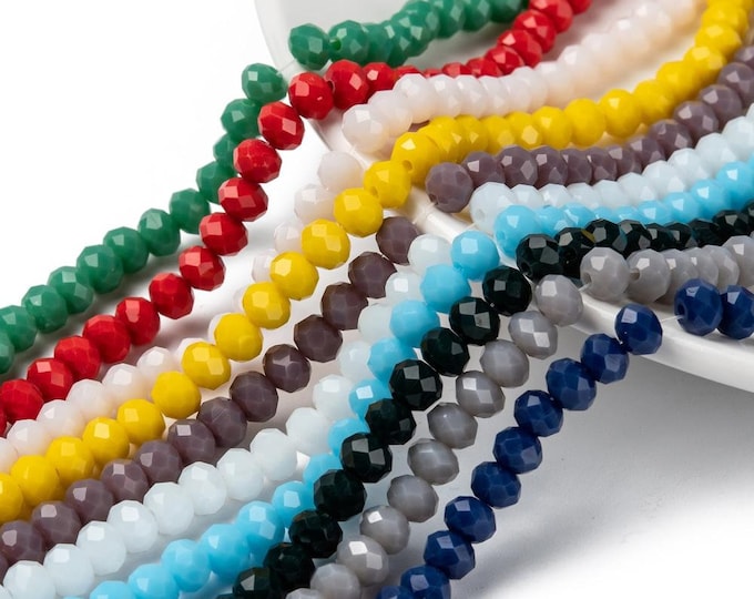 Choice of Color 1 Strand 6x5mm Opaque Faceted Glass Rondelle Beads (A439A-J)