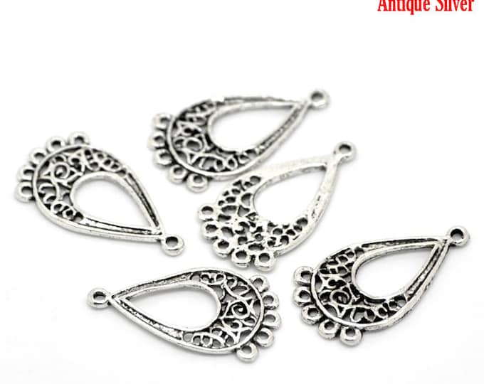 10 Antique Silver 1 to 5  Filigree Teardrop Chandelier Links 26x14mm (A219b)