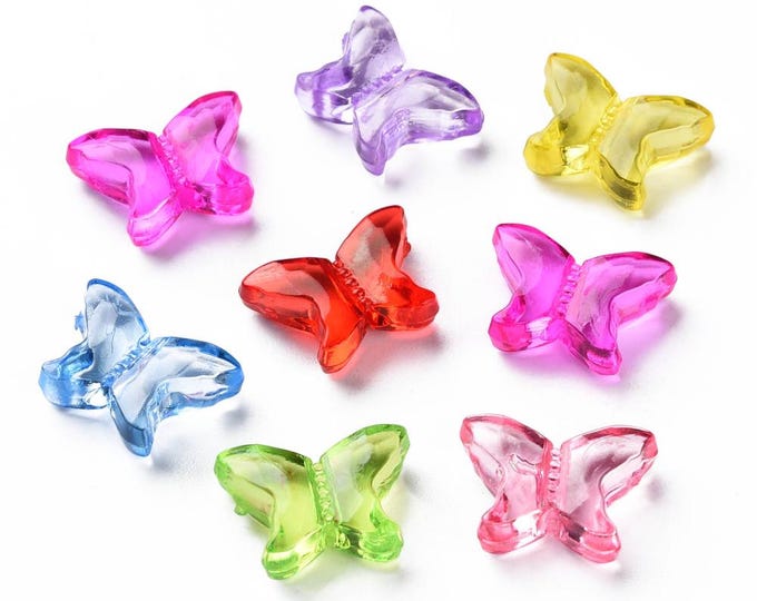 100 Assorted Color 11x15 Center Drilled Acrylic Butterfly Beads (A487c