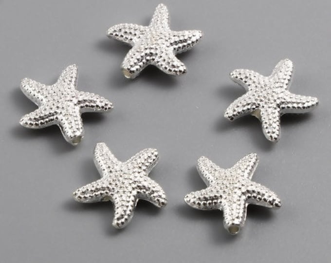 10 Silver Plated Alloy Starfish Shaped Spacer Beads 14x13.5mm  (A370f)