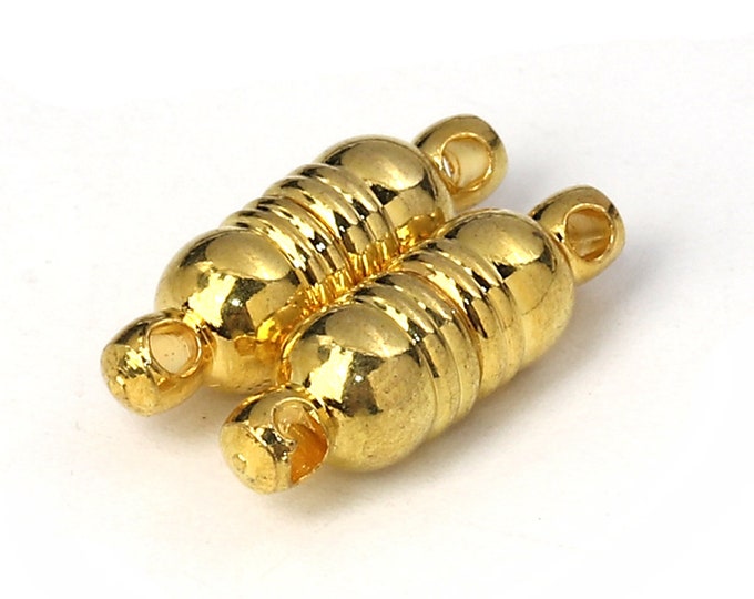 3 Gold Plated Alloy Cylinder Magnetic Clasps 18x6mm  (A251o)