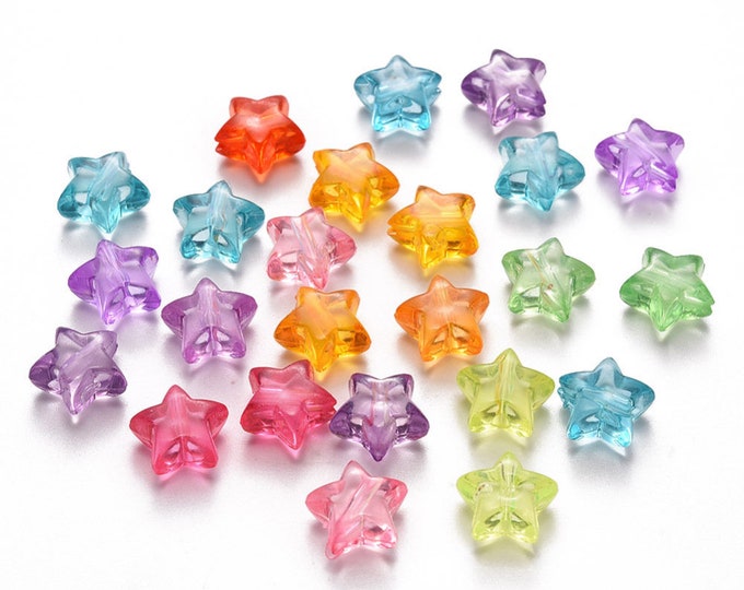Transparent Mixed Color Star Acrylic Beads 10.5 x 11mm (A231k/L)