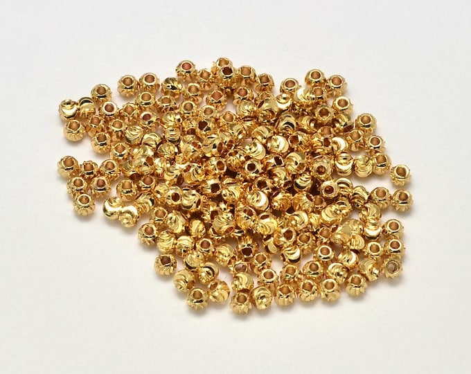 50 Gold 3mm Round Corrugated Spacer Beads (A292h)