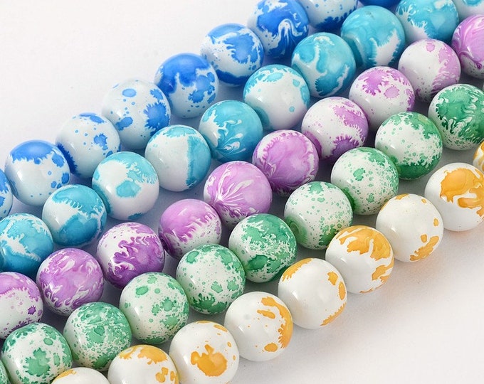 1 Strand 8mm Choice of Color Baking Painted Round Glass Beads (A73f-i)