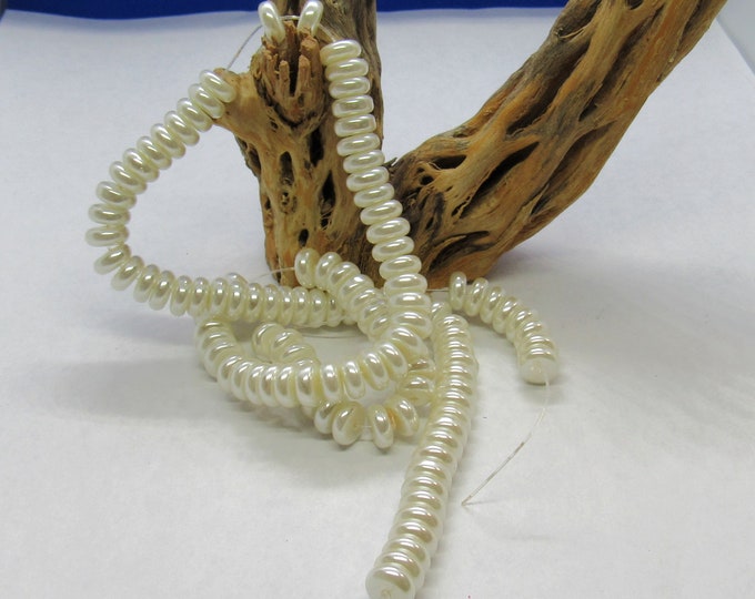 1 Strand 8x4mm Cream Rondelle Glass Pearl Beads (A24k)