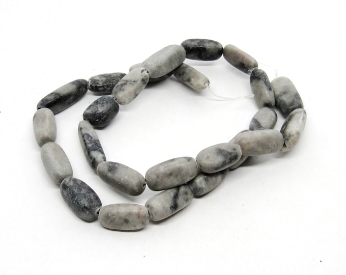 1 Strand Tube Shaped Grey Marble Beads 15x6mm (A375Q)
