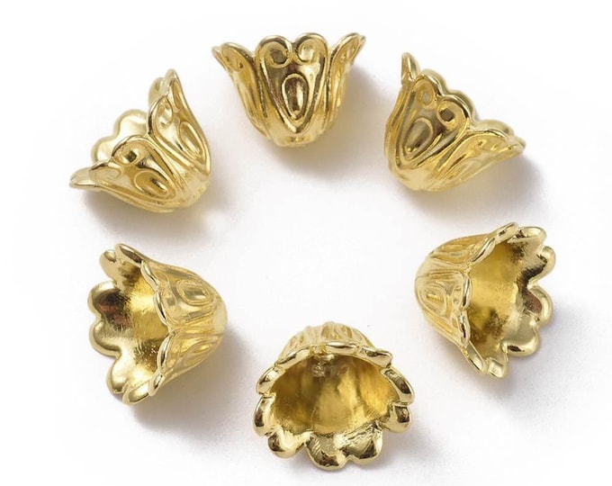 20 Gold Tone Alloy Bead Caps 15x11mm (A482d)