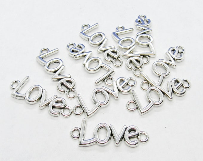 10 Silver Tone Word Connector Links W/"Love" 36x13mm (A104v)