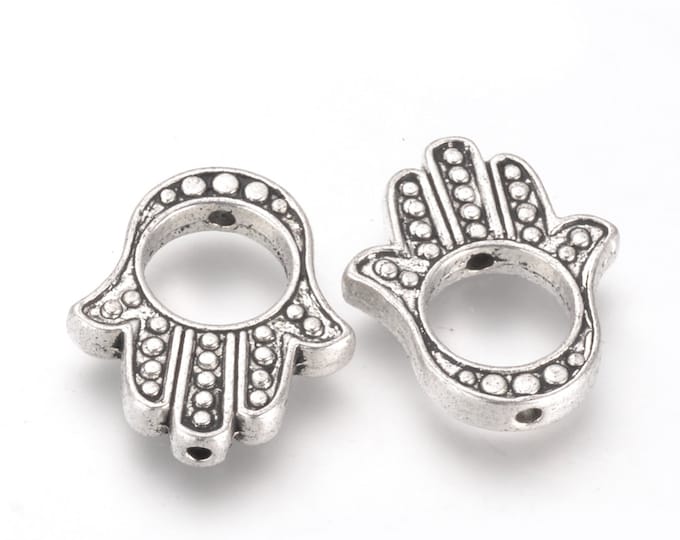 10 Antique Silver Hamsa Hand/Hand of Fatima/Hand of Miriam Bead Frames 20x17mm  (A404d)