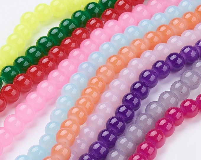 Wholesale Lot of 10 Strands 8mm Choice of Color Round Imitation Jade Glass Beads - (Desk G-a)