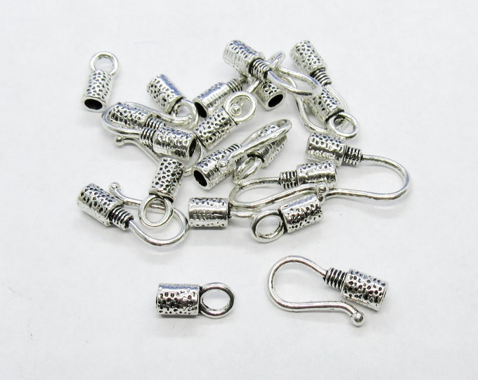 10 Sets Antique Silver Tone Hook Cord Ends 18mm x9mm 12mm x6mm (Fits 3mm Cord) (A190d)
