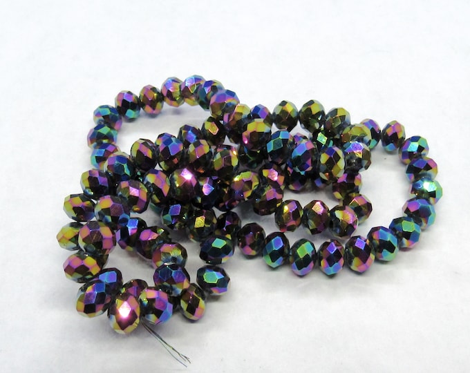1 Strand 6x4mm Electroplated Glass Faceted Rondelle Beads - Peacock(A127e)