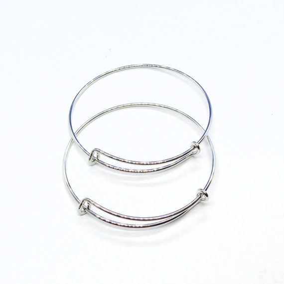 Silver Tone Alloy Expandable Charm Bangle Bracelets 7/8