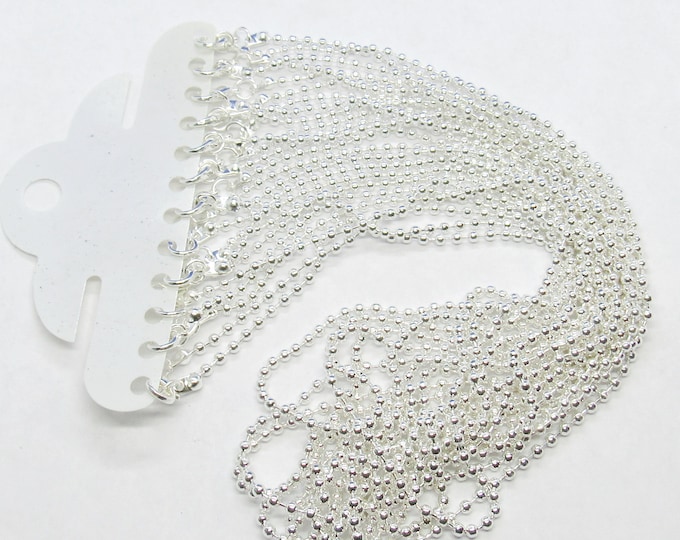 12 Silver Plated Alloy Ball Chain Necklaces 18 1/8" (Desk F-e)