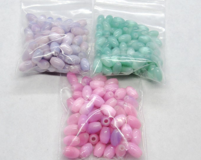 Choice of Color 55 Loose 7x4mm Oval Fiber Optic Cat's Eye Glass Beads (A85L-n)