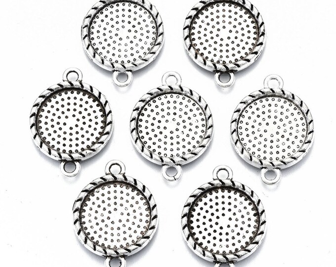 20 Antique Silver Tone Round Alloy Cabochon 27x19.5mm Link Trays  (Fits 16mm Cabs) (A285b)