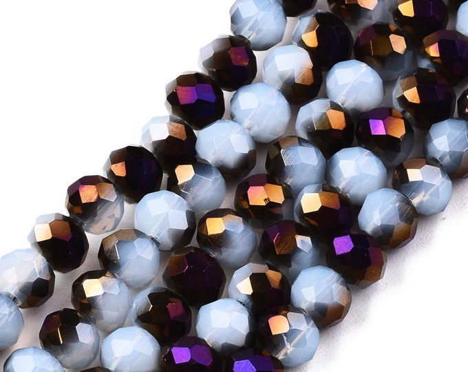 1 Strand 6x5mm Electroplate Purple Half Plated Faceted Glass Rondelle Beads (A320d)