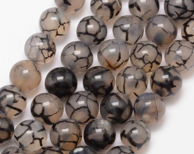 1 Strand Natural Dragon Vein Agate 8mm Round Gemstone Beads-Coffee (A512b)