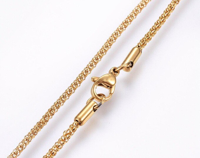 1 Pc 304 Stainless Steel Antique Gold Tone Popcorn Chain Necklaces 17.7" (A508a)