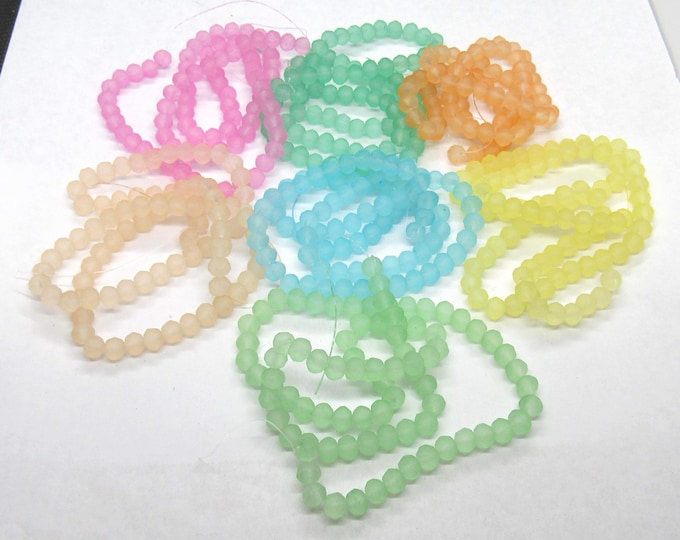 Choice of Color 1 Strand Baking Painted 6mm Frosted Round Glass Beads (A243a-g)(10/25)