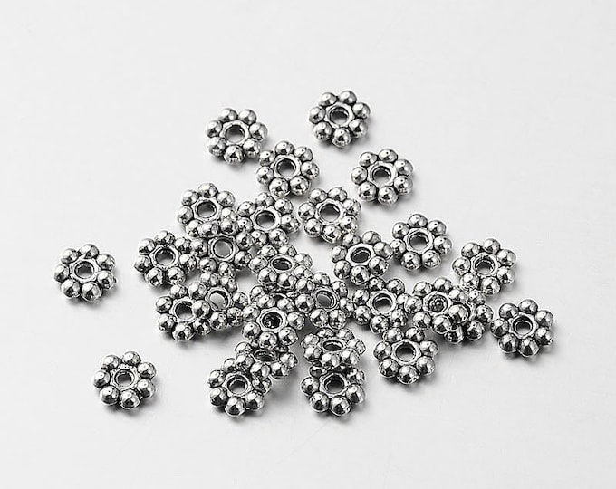 100 Antique Silver 6mm Alloy Daisy Spacer Beads  (A264e)