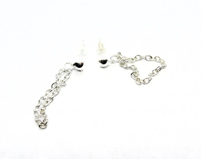 1 Pr (2pcs) Silver Plated Round Post Stud/Chain Earring Findings 36x7mm - 21g  (A175n)