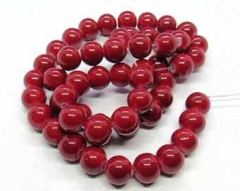 100pcs Choice of 8 or 6mm Round Baking Painted Glass Beads - Red (A62c/d)