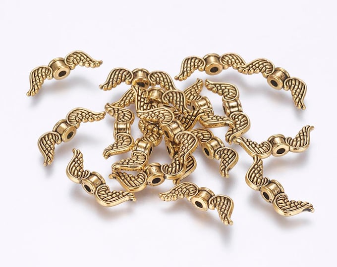 Antique Gold Tone 18x7mm Alloy Angel Wing Spacer Beads (A472d/e)