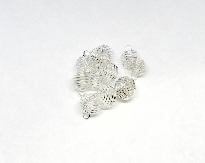 10 Silver Tone Alloy Spiral Bead Cages 17 x 14mm (a77a)