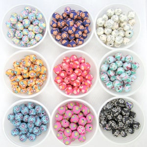 50 Pcs Choice of Color 10-11mm Handmade Round Polymer Clay Beads (A54e/f)