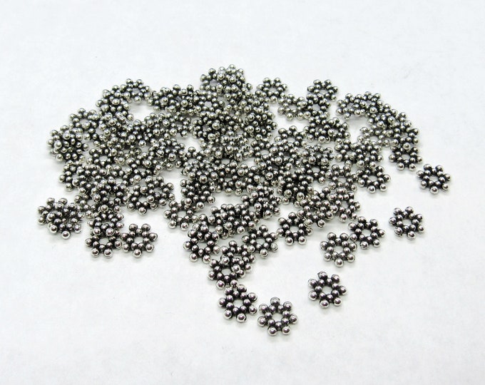 100 Antique Silver 6.5mm Alloy Daisy Spacer Beads  (A28a)