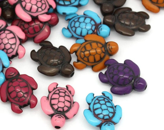 100 Assorted Color Acrylic Turtle Beads 18x15mm (A361g)