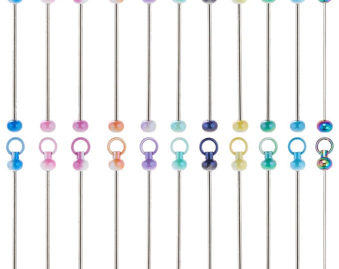 2 Iron Bar Beadable Keychains for Jewelry Random Colors 78mm (A102e)