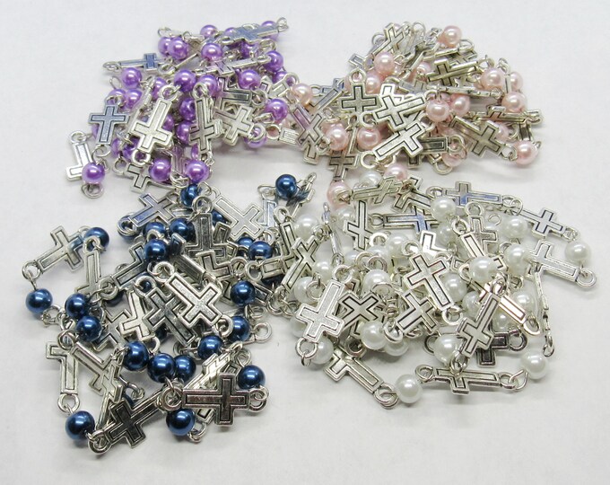 1 Yd Silver Tone 6mm Pearl and Cross Beaded Chain  (A156c1-4)