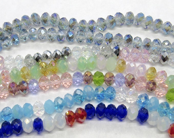 Choice of Color 1 Strand Faceted 6x4mm Rondelle Tiara Glass Crystal Beads (A166Q-W)