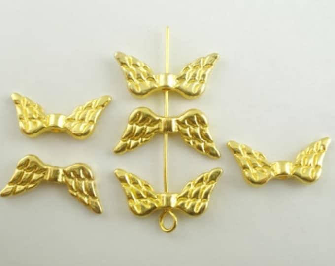 25 Gold Plated 19x9mm Alloy Angel Wing  Spacer Beads (A370i)