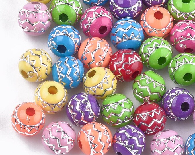 100Pcs 8mm Round Metal Enlaced Acrylic Beads (A495c)