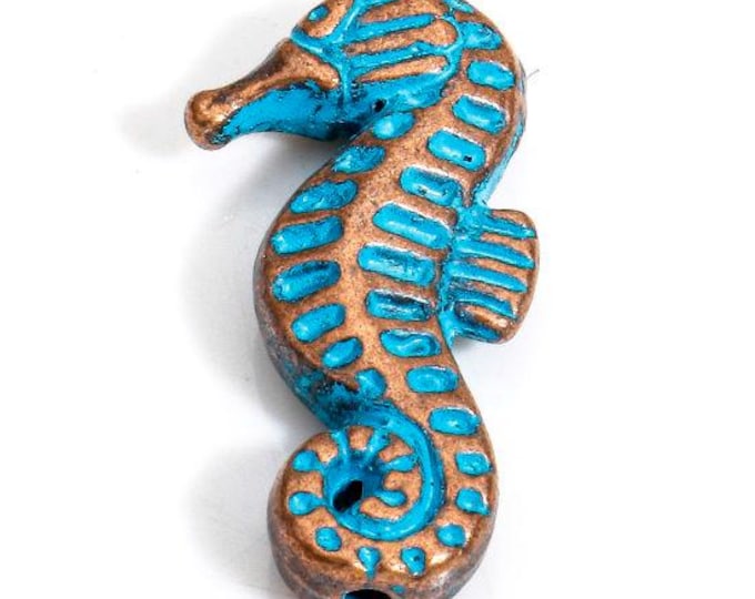15 Red Copper Tone w/Patina Alloy 20x10mm Seahorse Spacer Beads (A66i)
